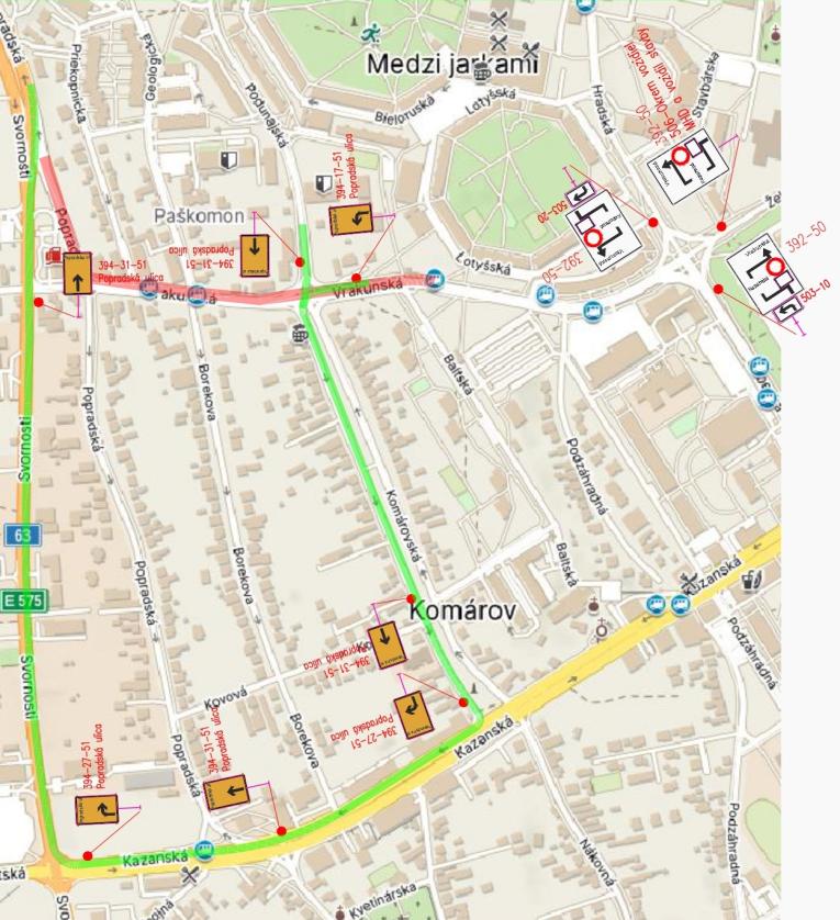 Obchádzková trasa počas uzávierky ulíc Vrakunská - Popradská